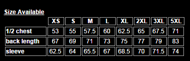 Boostup - Pit Crew Shirt Size Chart