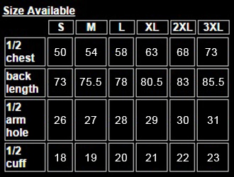 Platinum Polo Shirts - Size Chart